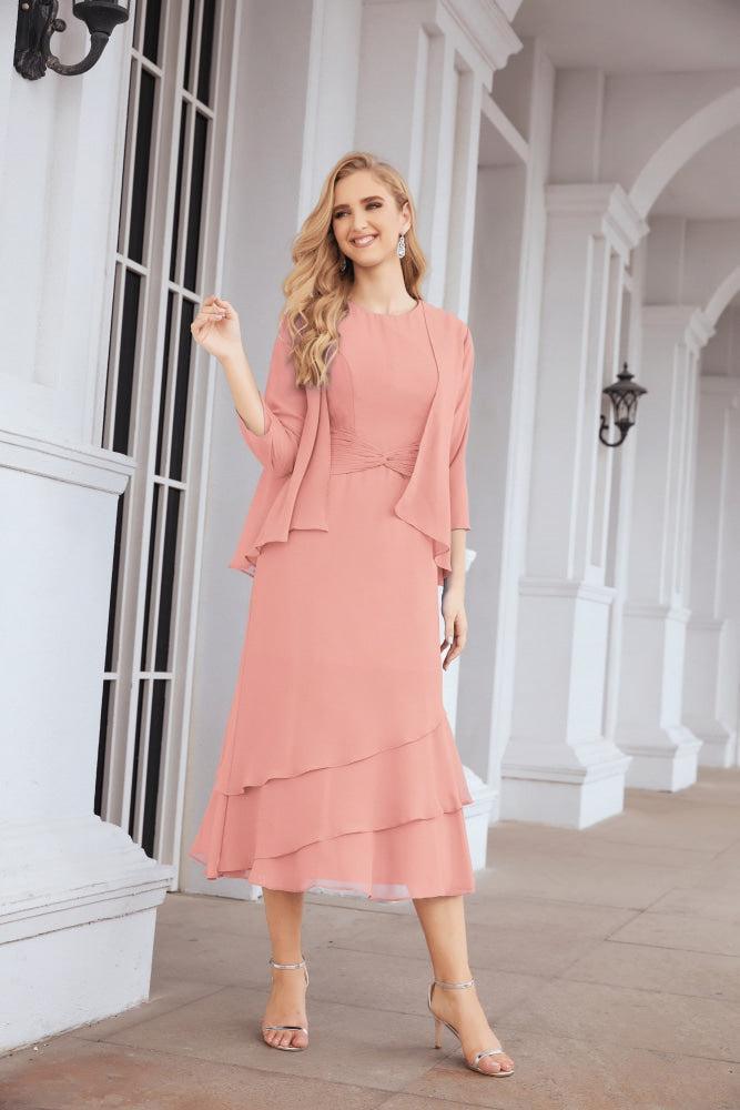 Vestido formal de fiesta Sunnderly de dos piezas, corte A, para madre de la novia, SY28072 