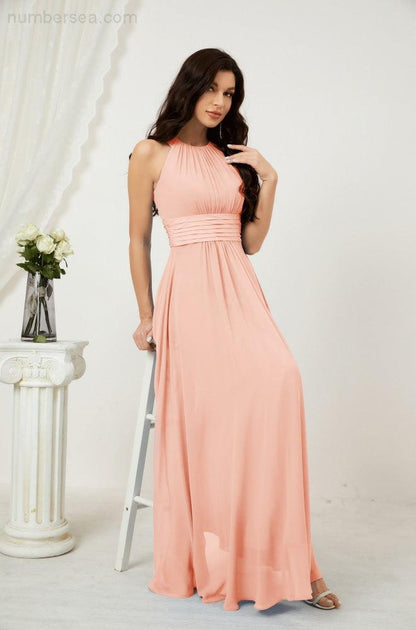 Sunnderly Formal Party Gown Dress Chiffon Halter Long Sleeveless Bridesmaid Dresses SY2802