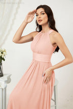 Vestido formal de fiesta Sunnderly de gasa con cuello halter, largo y sin mangas, para dama de honor SY2802 