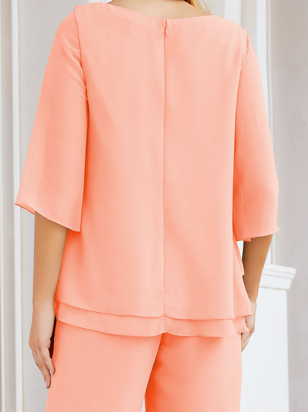 Elegante vestido de dos piezas para madre de la novia, talla grande, pantalón, capas con volantes, bata plateada SY28064 