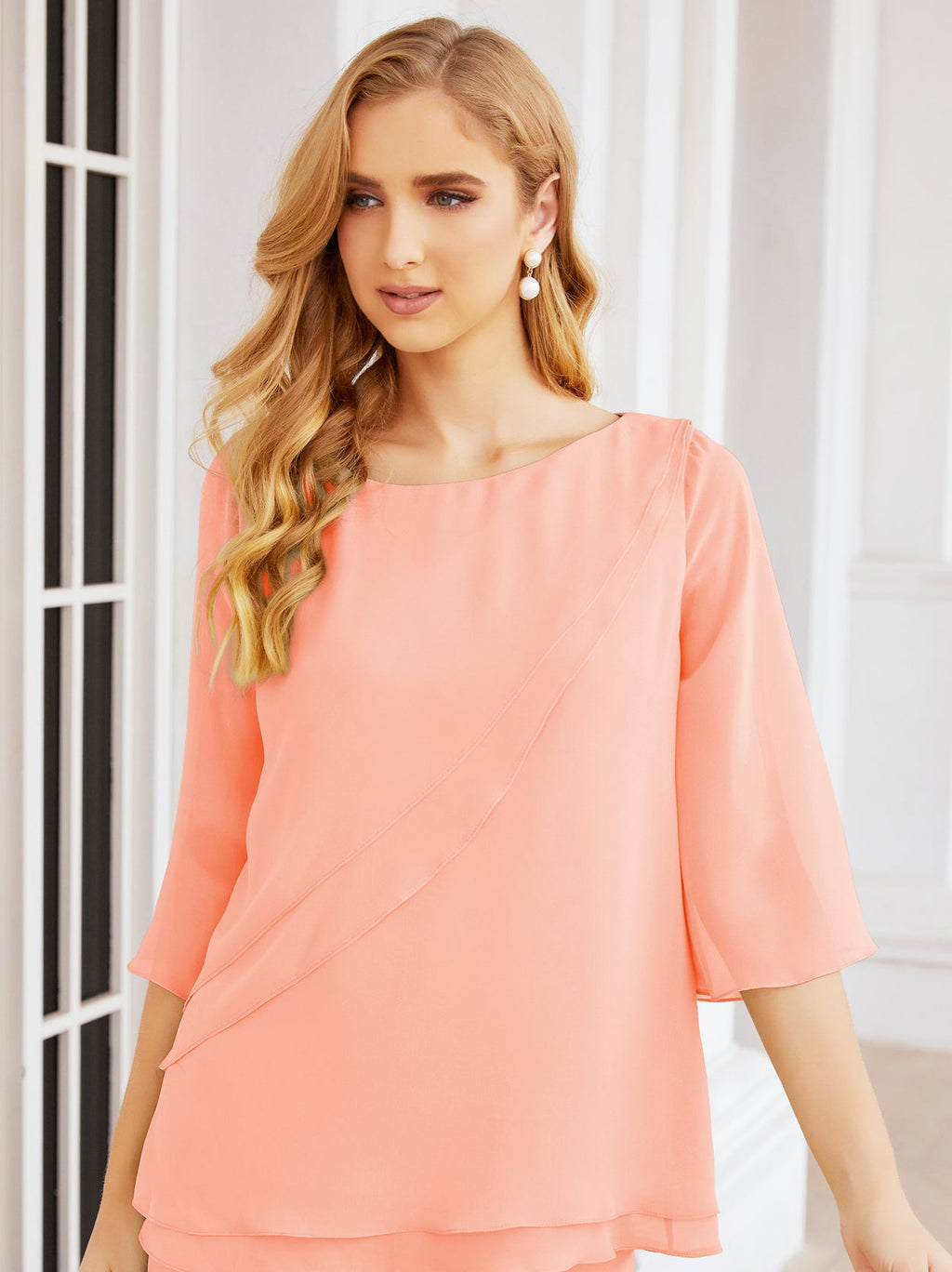 Elegante vestido de dos piezas para madre de la novia, talla grande, pantalón, capas con volantes, bata plateada SY28064 