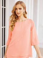 Elegante vestido de dos piezas para madre de la novia, talla grande, pantalón, capas con volantes, bata plateada SY28064 