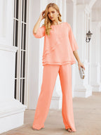 Elegante vestido de dos piezas para madre de la novia, talla grande, pantalón, capas con volantes, bata plateada SY28064 