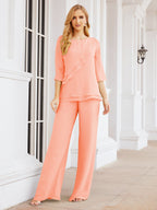 Elegante vestido de dos piezas para madre de la novia, talla grande, pantalón, capas con volantes, bata plateada SY28064 