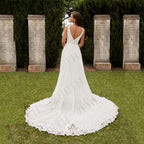 Wedding Dresses Vintage A Line Boho Lace V Neck Split Sleeveless Bridal Gown Vestidos De Novia Backless Appliques Women-payinti