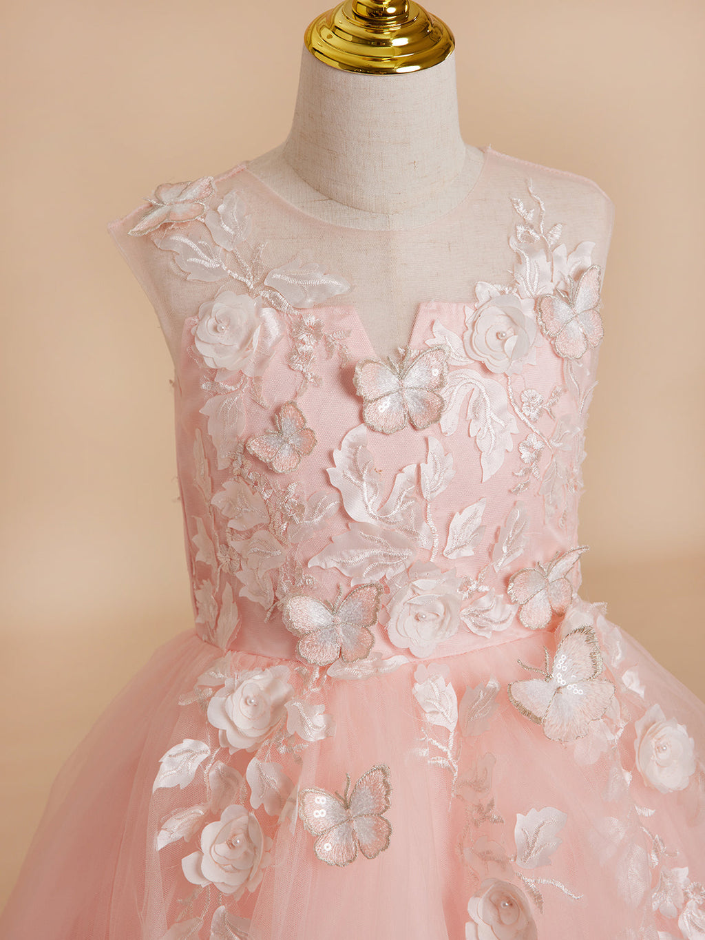 Duchesse-Linie/Princess-Linie Tüll Asymmetrisch Rosa Blumenmädchenkleid 