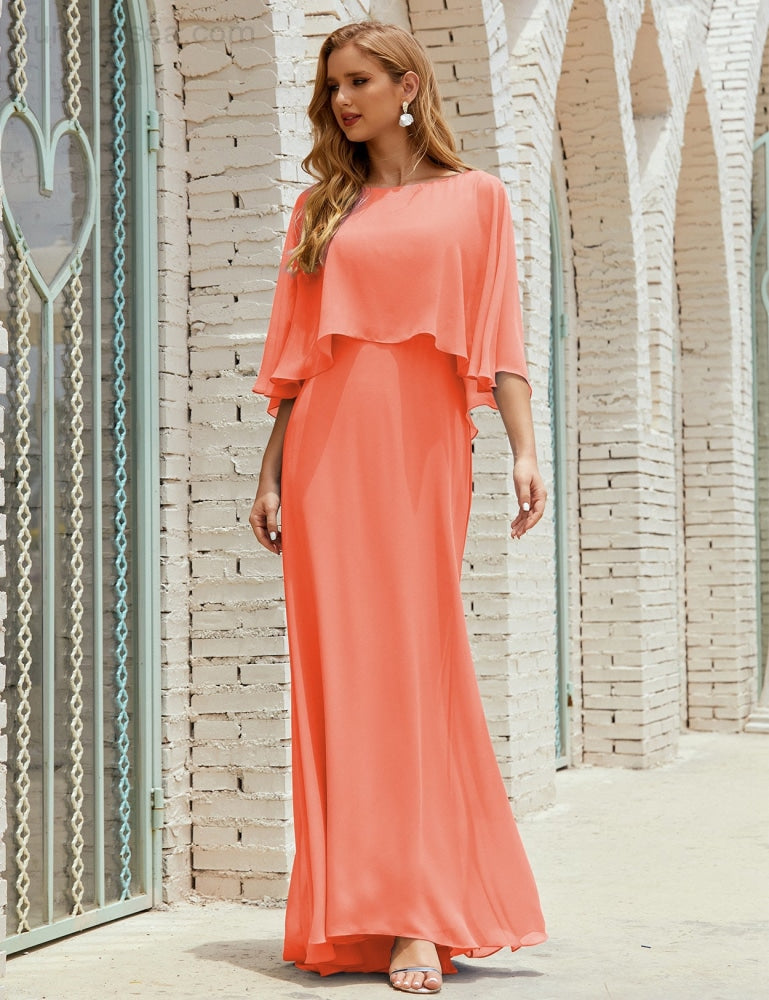 Vestido de dama de honor Sunnderly para mujer, de gasa, manga larga y cuello en V, vestido formal para boda o fiesta SY28018 