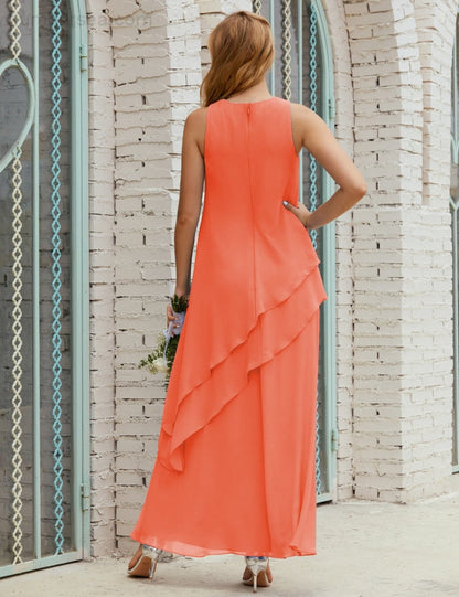 Chiffon Langes Plus Size Kleider für die Brautmutter Formales Brautjungfern-Abschlussballkleid SY28019 