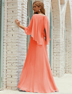 Vestido de dama de honor Sunnderly para mujer, de gasa, manga larga y cuello en V, vestido formal para boda o fiesta SY28018 