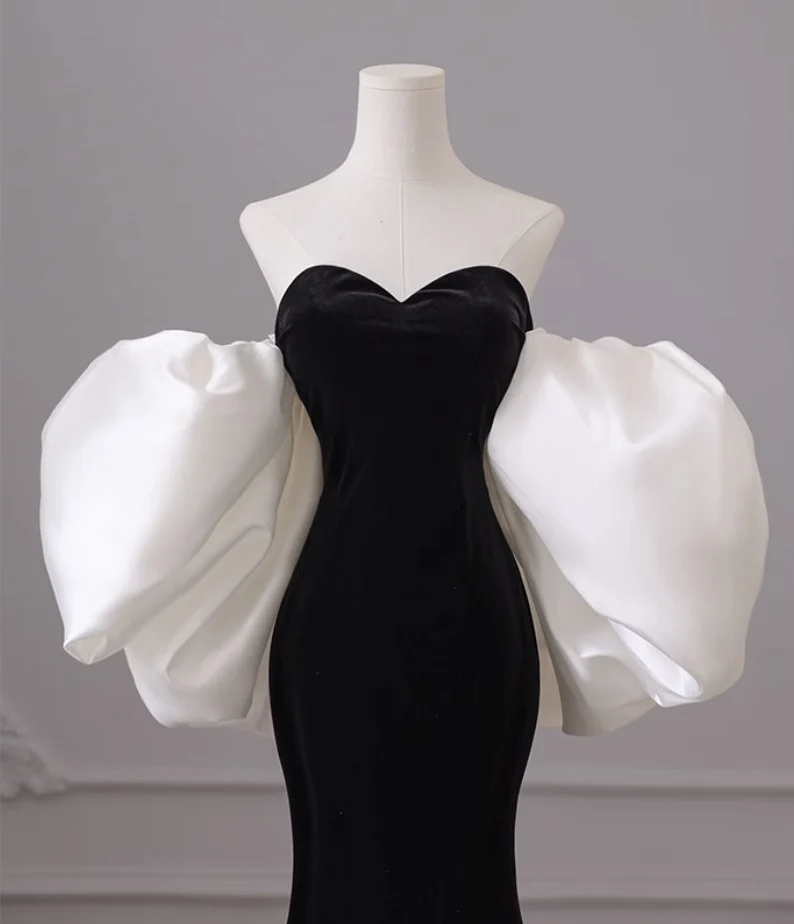 Vestido de noche negro de un solo hombro, estilo sirena de alta gama, para banquetes y fiestas, Y4382