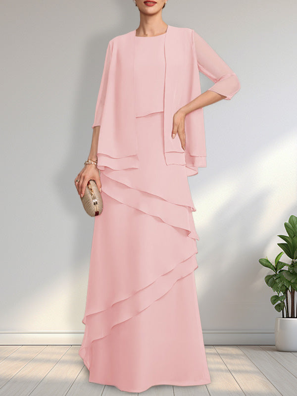 Vestido de gasa para madre de la novia con escote redondo y largo hasta el suelo