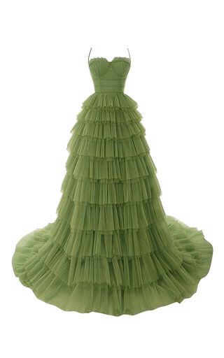 Elegantes Spaghettiträger Tüll Ballkleid, Olivgrünes Abendkleid Y1244