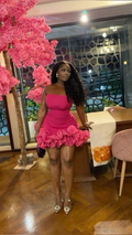 Vestido corto plisado rosa intenso sin tirantes para fiesta de bienvenida, vestido de cumpleaños Y7853