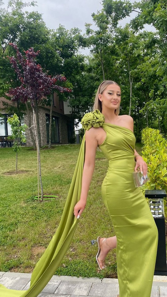 Sexy Etuikleid Langes Party-Abschlussballkleid Olivgrün Ein-Schulter-Abschlussball-Abendkleid Y8009