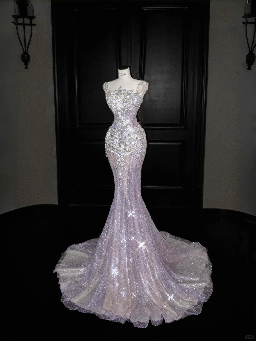 Glamoroso vestido de fiesta de sirena con cuentas de tul lavanda, vestido de noche formal Y8669