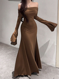 Elegantes schulterfreies langes Satin-Meerjungfrauen-Abendkleid Ballkleid Y7755