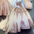 Rose Gold Sweet 16 Quinceanera Kleider Pailletten Appliques Schatz Ballkleider Y401