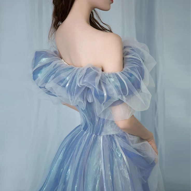 Vestido de fiesta romántico de tul largo en forma de A, vestido de noche azul Y6572