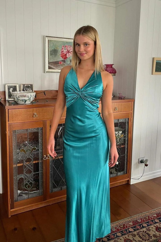 Sexy V-Ausschnitt Rückenfreies Langes Ballkleid Grünes Abendkleid Y7973
