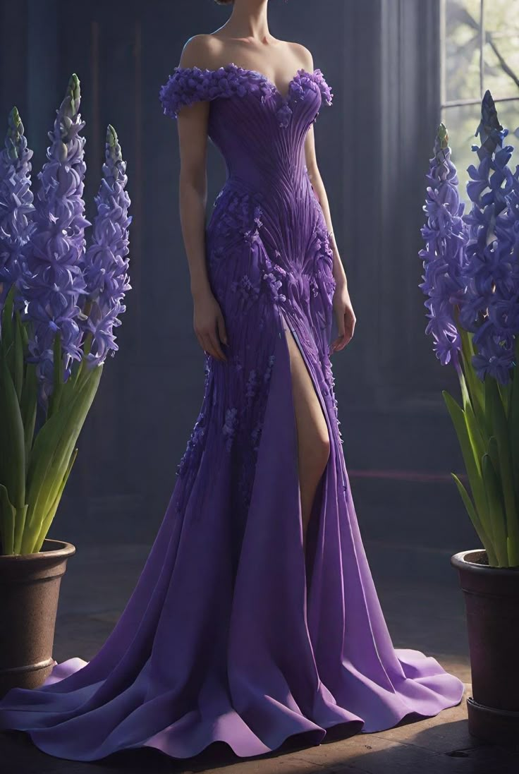 Vestido de noche largo tipo sirena con abertura y apliques de gasa morada, elegante, Y8317