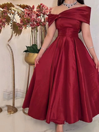 Vestidos de fiesta midi en rojo oscuro, mangas cortas, largo hasta los tobillos, estilo árabe, estilo dubaití, vestidos de noche formales Y4620