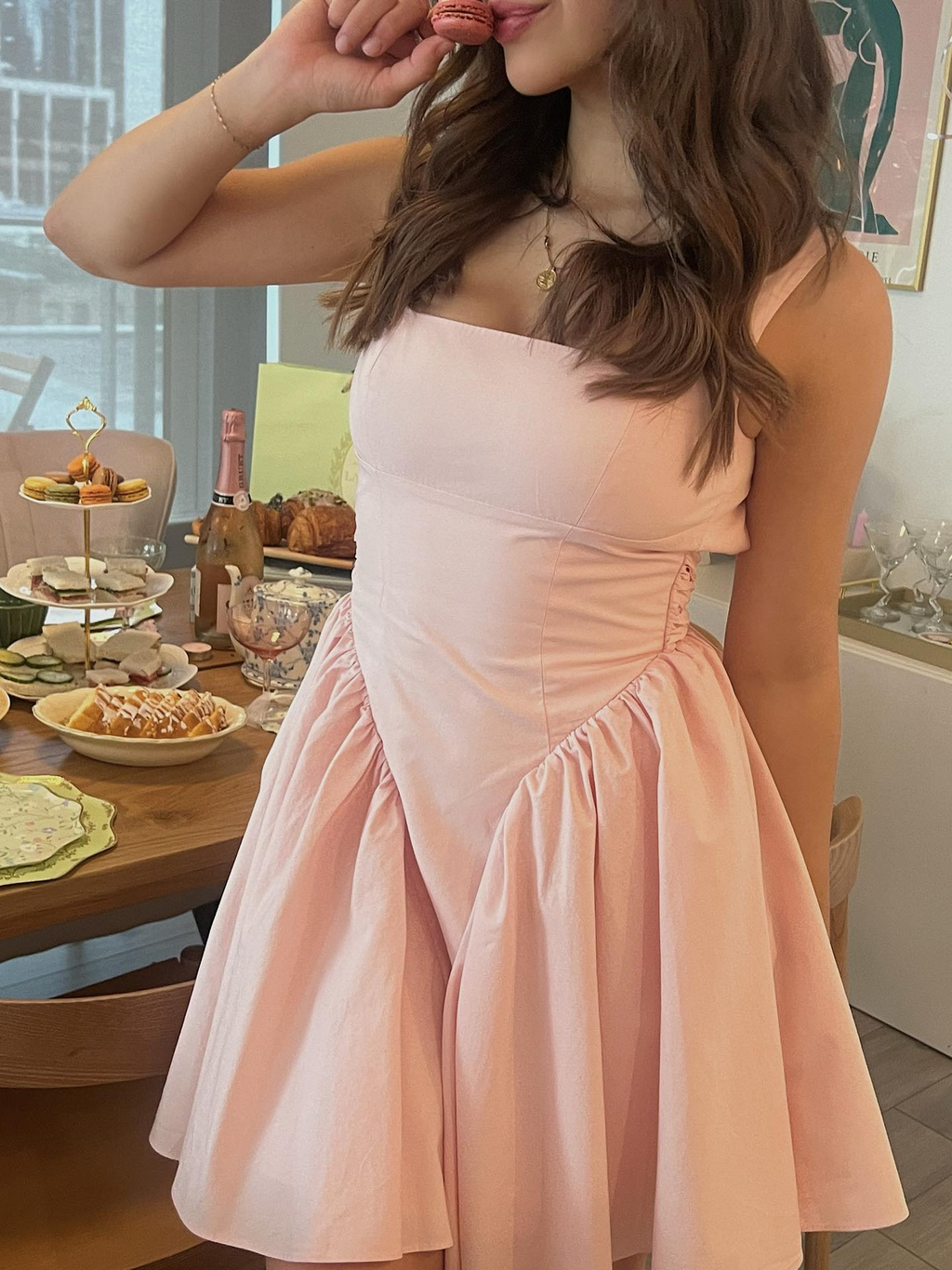 Vestido rosa sencillo de corte A para fiesta de bienvenida, atuendo para cumpleaños número 18 Y7278