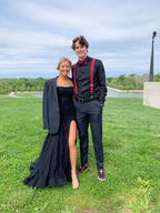 Trägerloses Meerjungfrau-Abendkleid in Schwarz mit Spitze und hohem Schlitz, Meerjungfrau-Abschlussballkleid in Schwarz, Abendkleid Y4782
