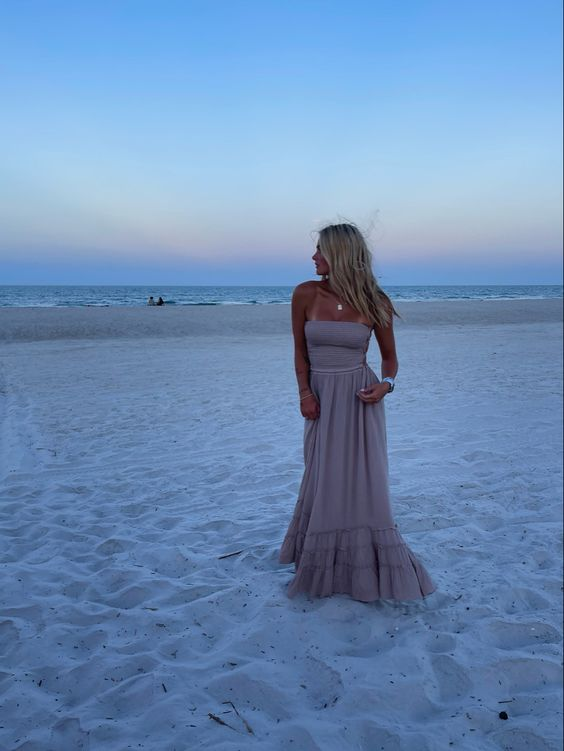 Charming Strapless A-line Beach Dress Long Evening Dress Y6928