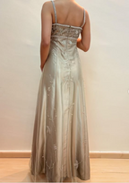 Vestido de fiesta de satén con tirantes finos y tul con cuentas, corte en A, para noche, Y8139