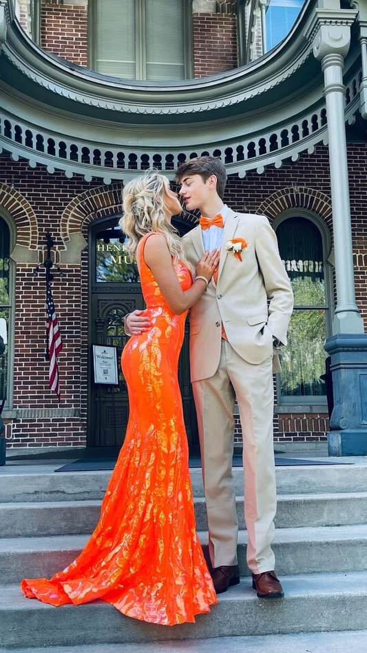 Glamorous Orange Sequins Mermaid Prom Dress Orange Evening Dress Y5213