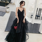 Schwarzes Tüll Pailletten Ballkleid Abendkleid Y1021