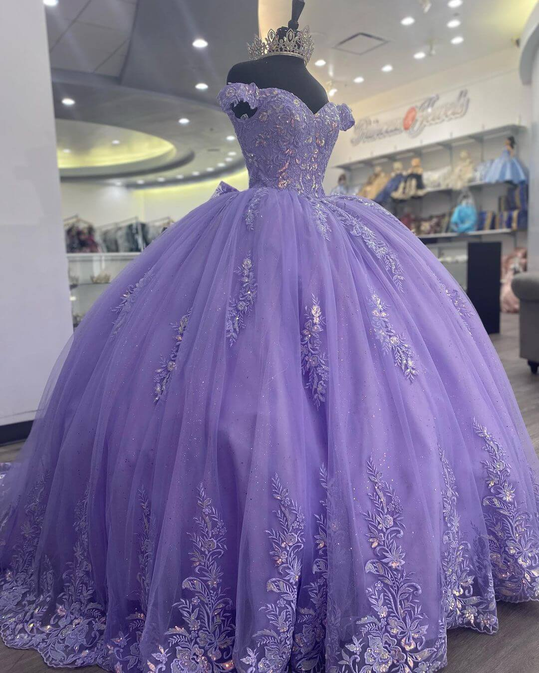 Vestido de quinceañera con hombros descubiertos, corsé lila, vestido de fiesta, apliques de encaje, vestido de cumpleaños Y789
