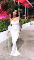 Vestido ajustado con tirantes finos y espalda descubierta para mujer, vestido de noche blanco Y1947