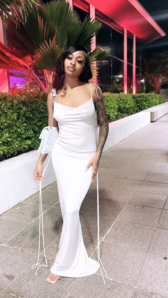 Vestido ajustado con tirantes finos y espalda descubierta para mujer, vestido de noche blanco Y1947