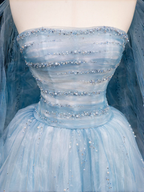 Vestido de fiesta largo de tul azul de ensueño con cuentas y corte A, vestido de noche Y8691