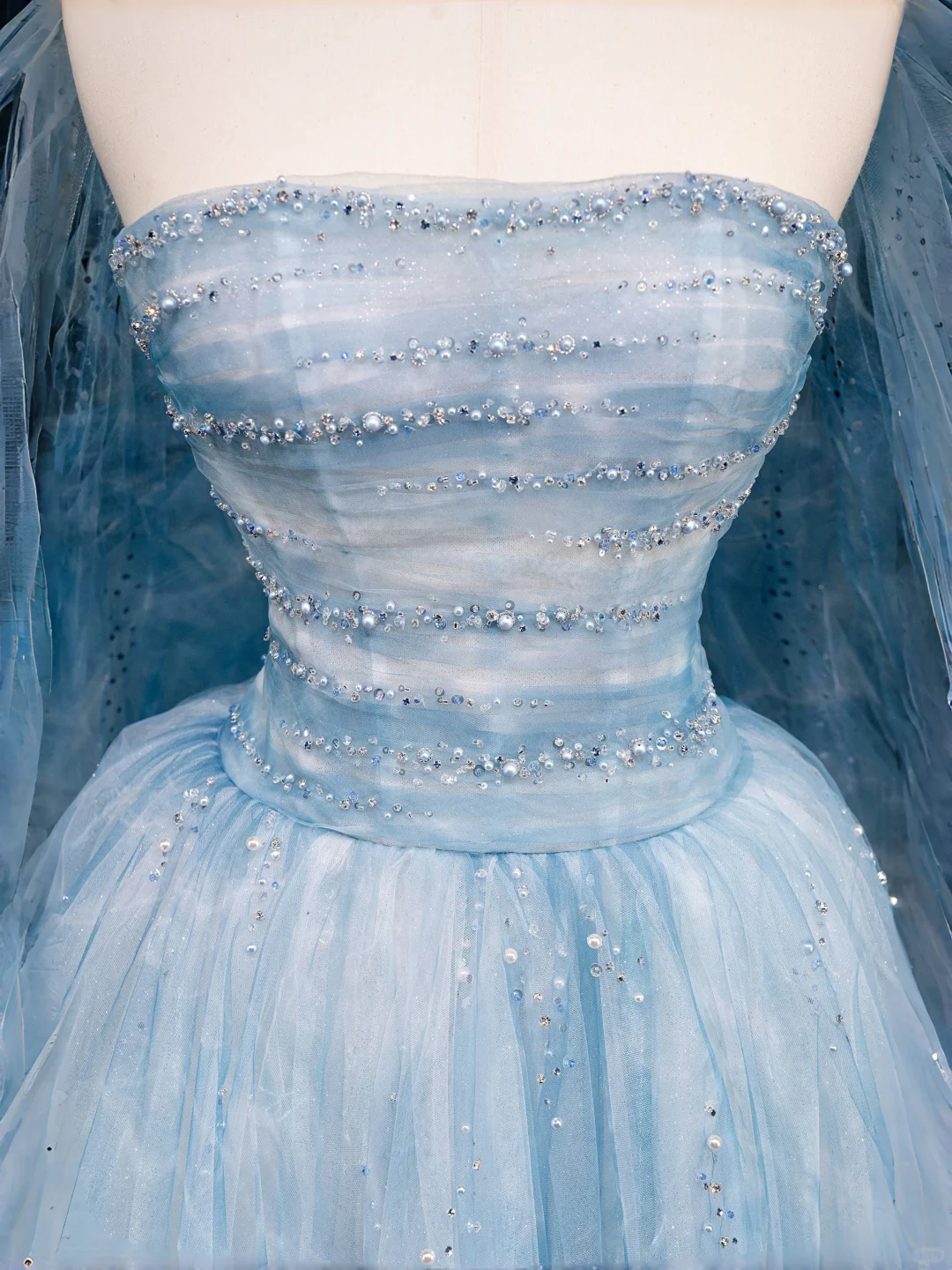 Vestido de fiesta largo de tul azul de ensueño con cuentas y corte A, vestido de noche Y8691
