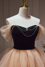 Schickes Champagner-Off-The-Shoulder-Tüll-Kurz-Heimkehrkleid mit Perlen 