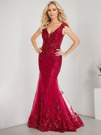 Vestido de novia de gasa con encaje, escote en V y largo hasta el suelo, con apliques de lentejuelas, estilo sirena