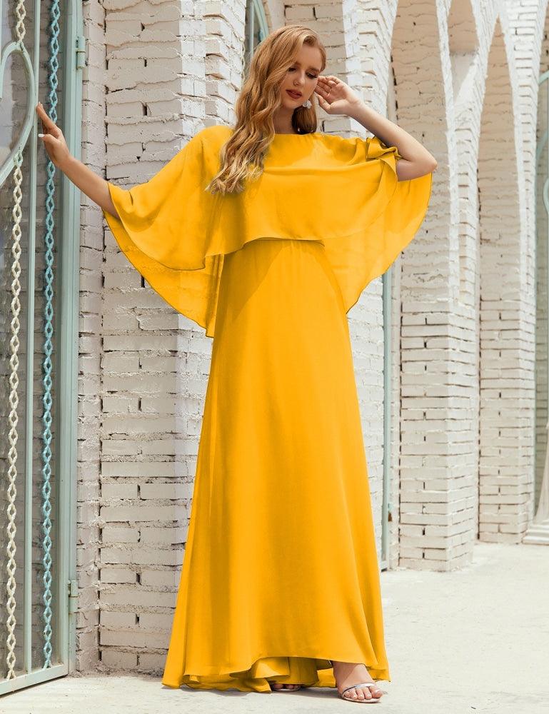 Vestido de dama de honor Sunnderly para mujer, de gasa, manga larga y cuello en V, vestido formal para boda o fiesta SY28018 