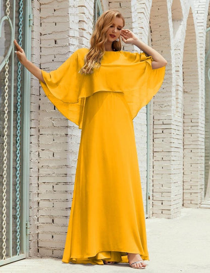 Vestido de dama de honor Sunnderly para mujer, de gasa, manga larga y cuello en V, vestido formal para boda o fiesta SY28018 