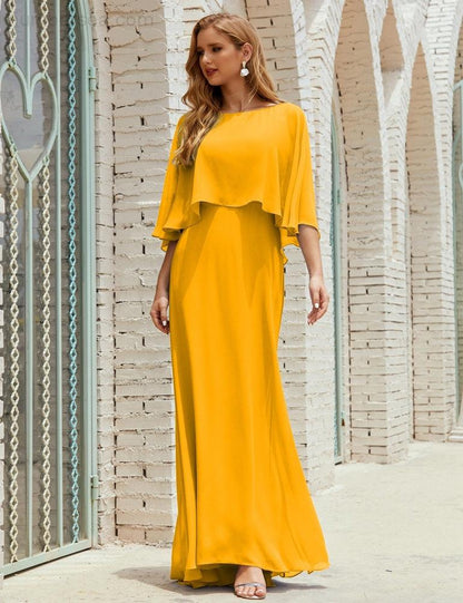 Vestido de dama de honor Sunnderly para mujer, de gasa, manga larga y cuello en V, vestido formal para boda o fiesta SY28018 