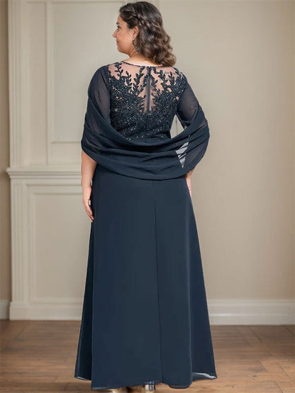 Vestidos de madre de la novia de corte A/princesa, largo hasta el suelo, con escote redondo, plisados ​​y lentejuelas