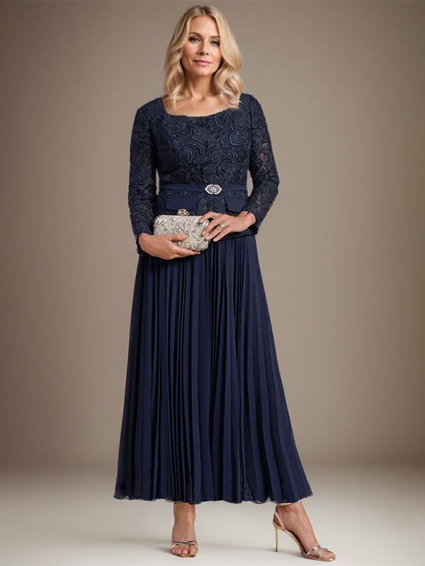 Vestido de gasa para madre de la novia con corte A, cuadrado, largo hasta los tobillos, con pliegues