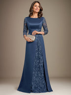 Vestido de madre de la novia de satén con encaje, corte A, largo hasta el suelo y apliques