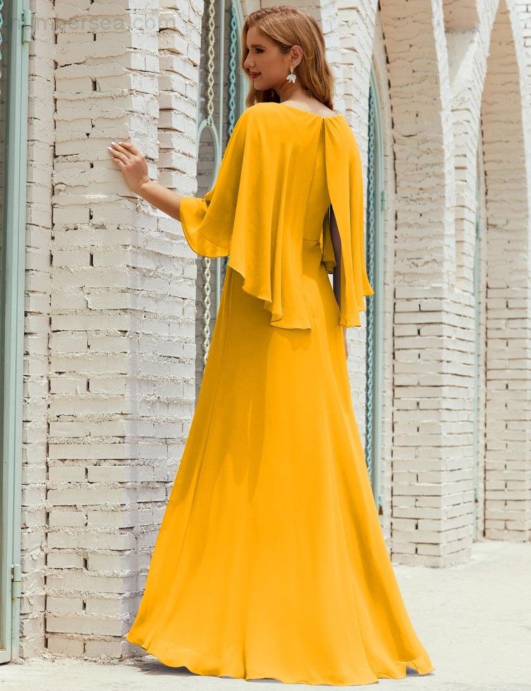 Vestido de dama de honor Sunnderly para mujer, de gasa, manga larga y cuello en V, vestido formal para boda o fiesta SY28018 
