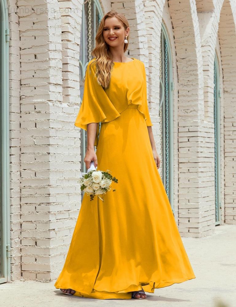 Vestido de dama de honor Sunnderly para mujer, de gasa, manga larga y cuello en V, vestido formal para boda o fiesta SY28018 