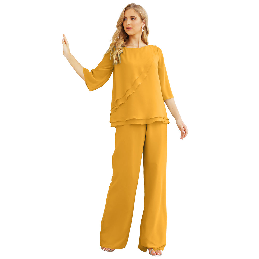 Sunnderly Chiffon Mother of The Bride Dress Plus Size Pant Suits Ruffle Layers