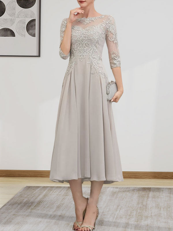 Vestido de gasa con encaje, corte A, ilusión, largo hasta la rodilla, para madre de la novia, con lentejuelas y abalorios