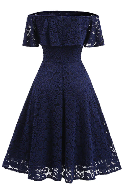 Vestido de fiesta azul marino oscuro con encaje y corte A Y1160