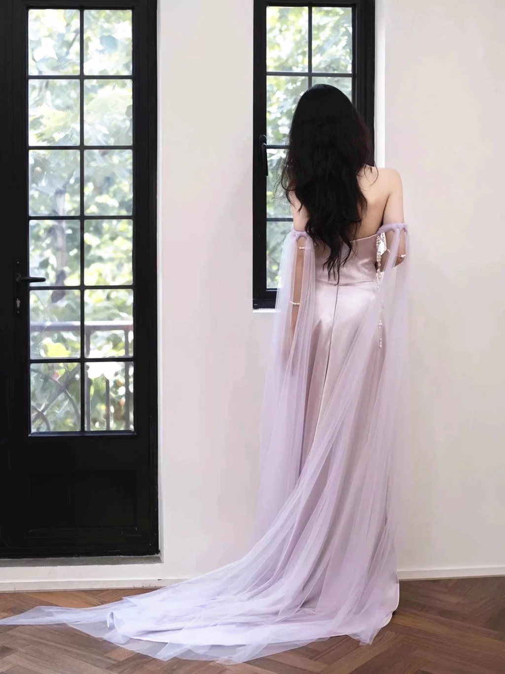 Hellviolettes Satin Langes Abendkleid Herzausschnitt Ballkleid Y8312